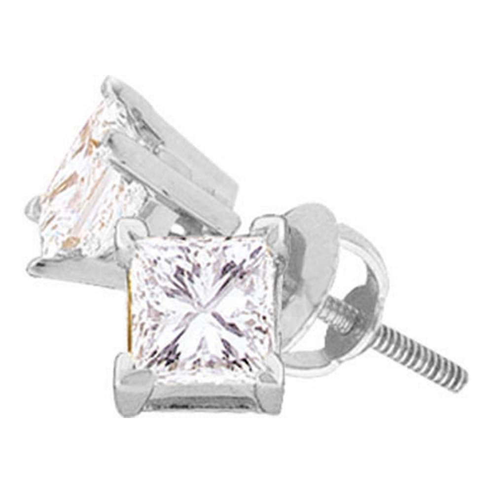 GND Diamond Stud Earring 14kt White Gold Unisex Princess Diamond Solitaire Studs Earrings 1/5 Cttw
