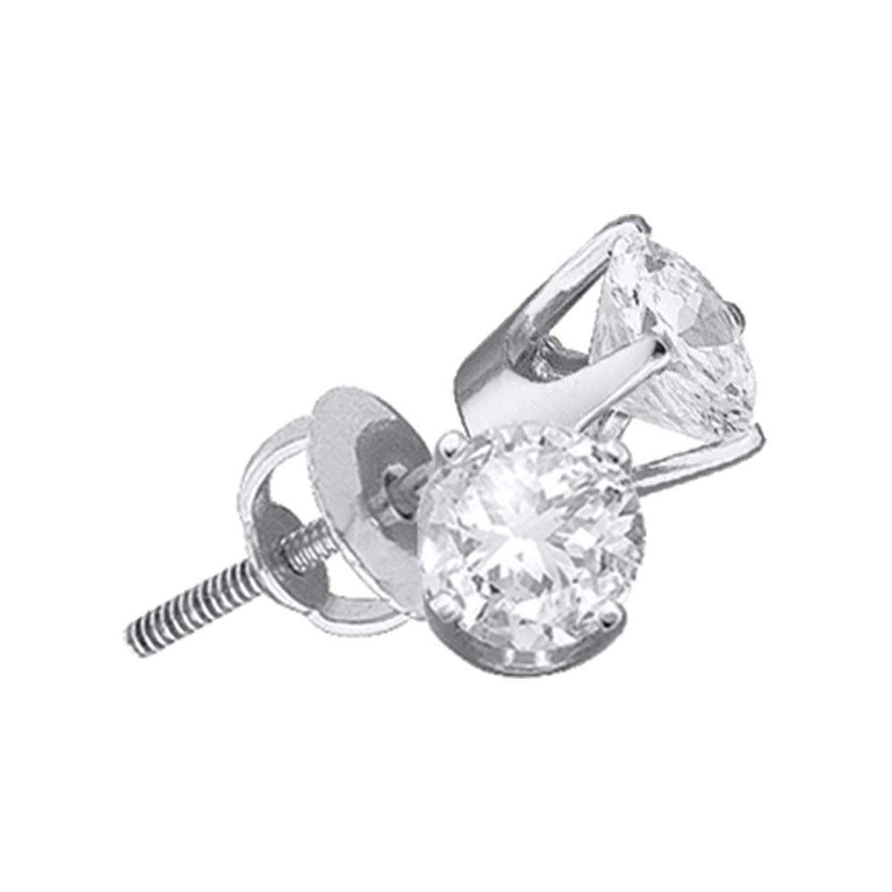 GND Diamond Stud Earring 14kt White Gold Unisex Round Diamond Solitaire Stud Earrings 1 Cttw
