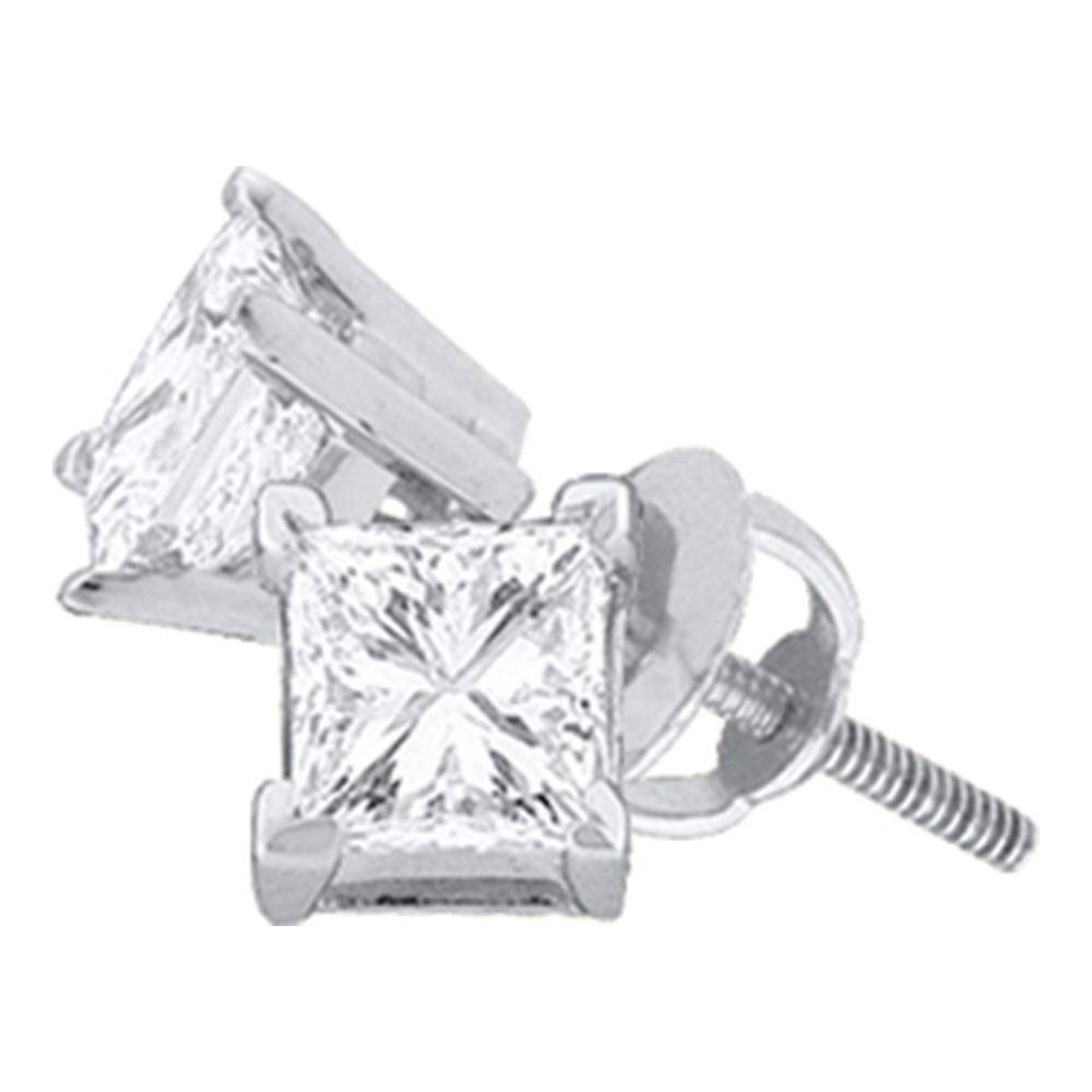 GND Diamond Stud Earring 14kt White Gold Womens Princess Diamond Solitaire Earrings 1-3/8 Cttw