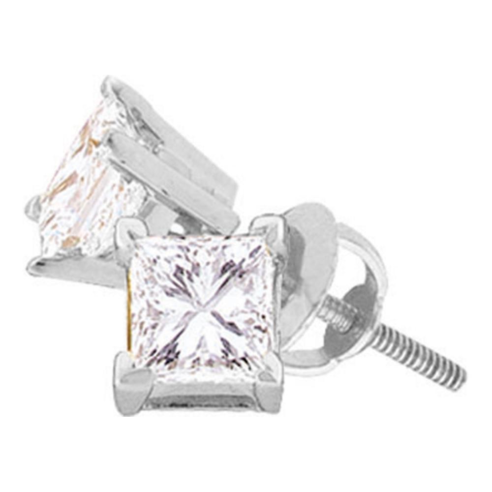 GND Diamond Stud Earring 14kt White Gold Womens Princess Diamond Solitaire Earrings 3/4 Cttw