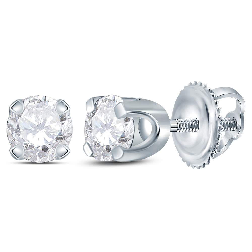 GND Diamond Stud Earring 14kt White Gold Womens Round Diamond Solitaire Earrings 1/4 Cttw