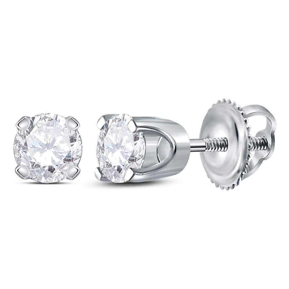 GND Diamond Stud Earring 14kt White Gold Womens Round Diamond Solitaire Earrings 3/8 Cttw
