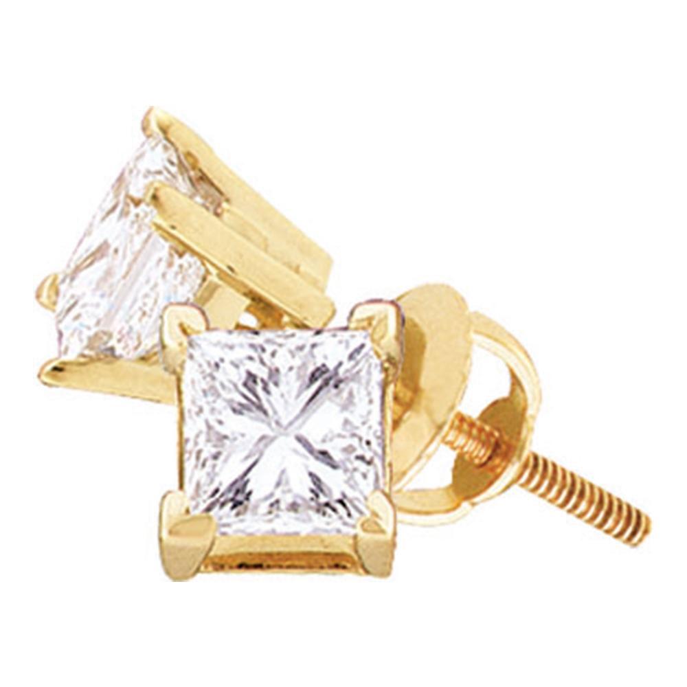 GND Diamond Stud Earring 14kt Yellow Gold Unisex Princess Diamond Solitaire Stud Earrings 1/2 Cttw