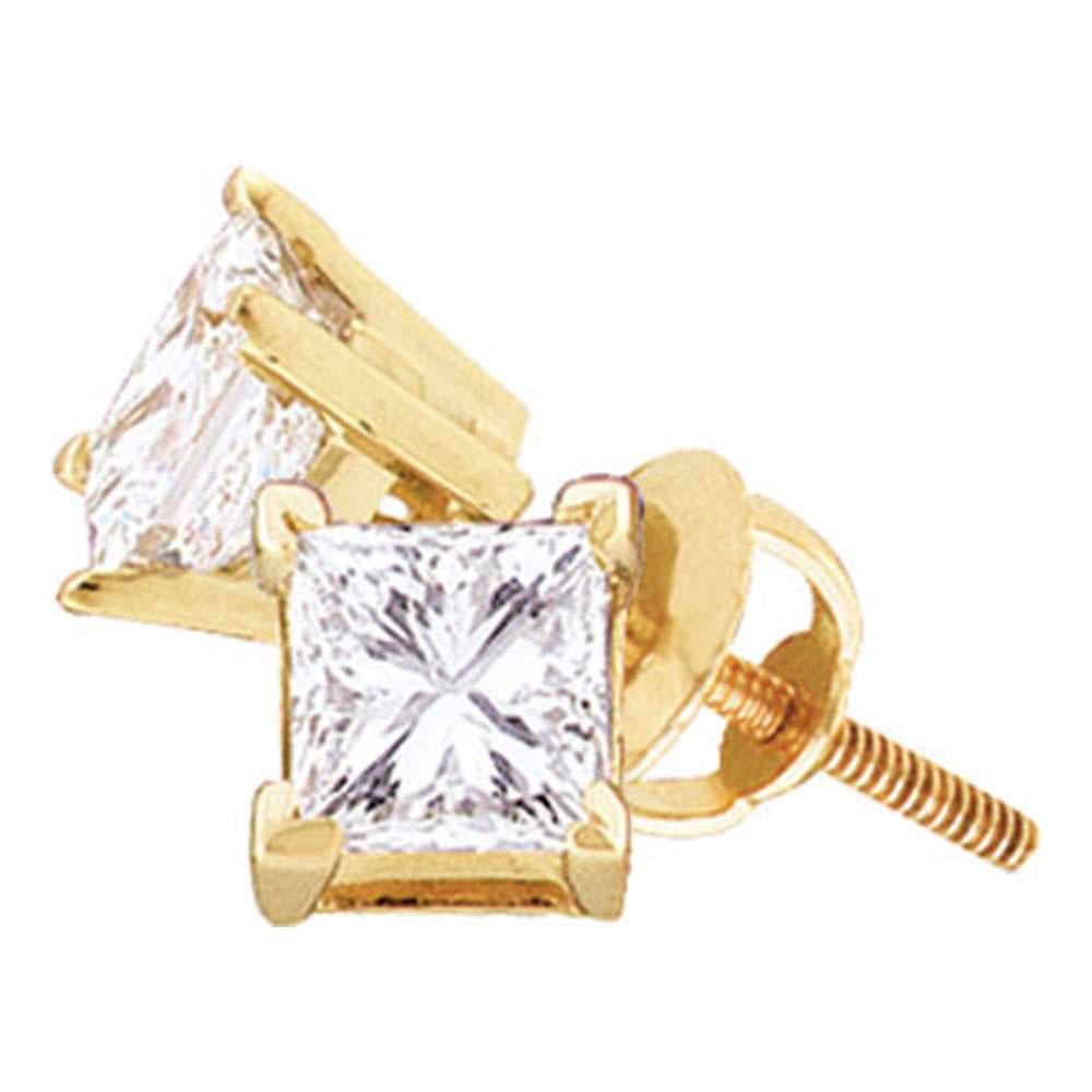 GND Diamond Stud Earring 14kt Yellow Gold Unisex Princess Diamond Solitaire Stud Earrings 1/5 Cttw