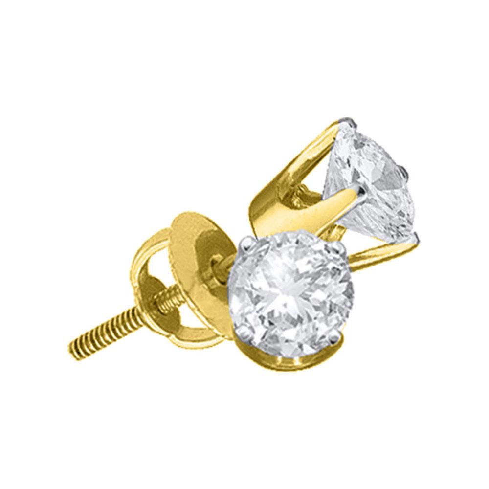 GND Diamond Stud Earring 14kt Yellow Gold Unisex Round Diamond Solitaire Stud Earrings 1/10 Cttw