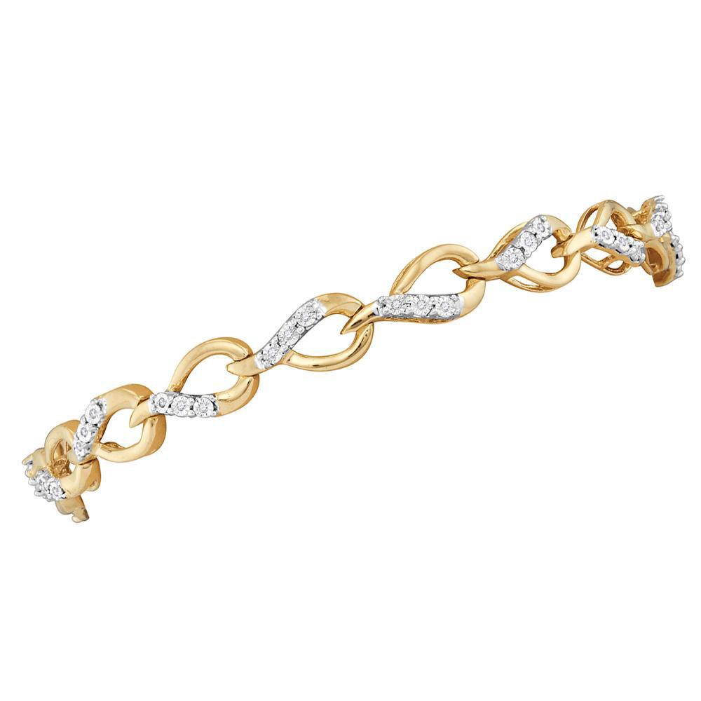 GND Diamond Tennis Bracelet 10kt Yellow Gold Womens Round Diamond Linked Teardrop Fashion Bracelet 1/6 Cttw