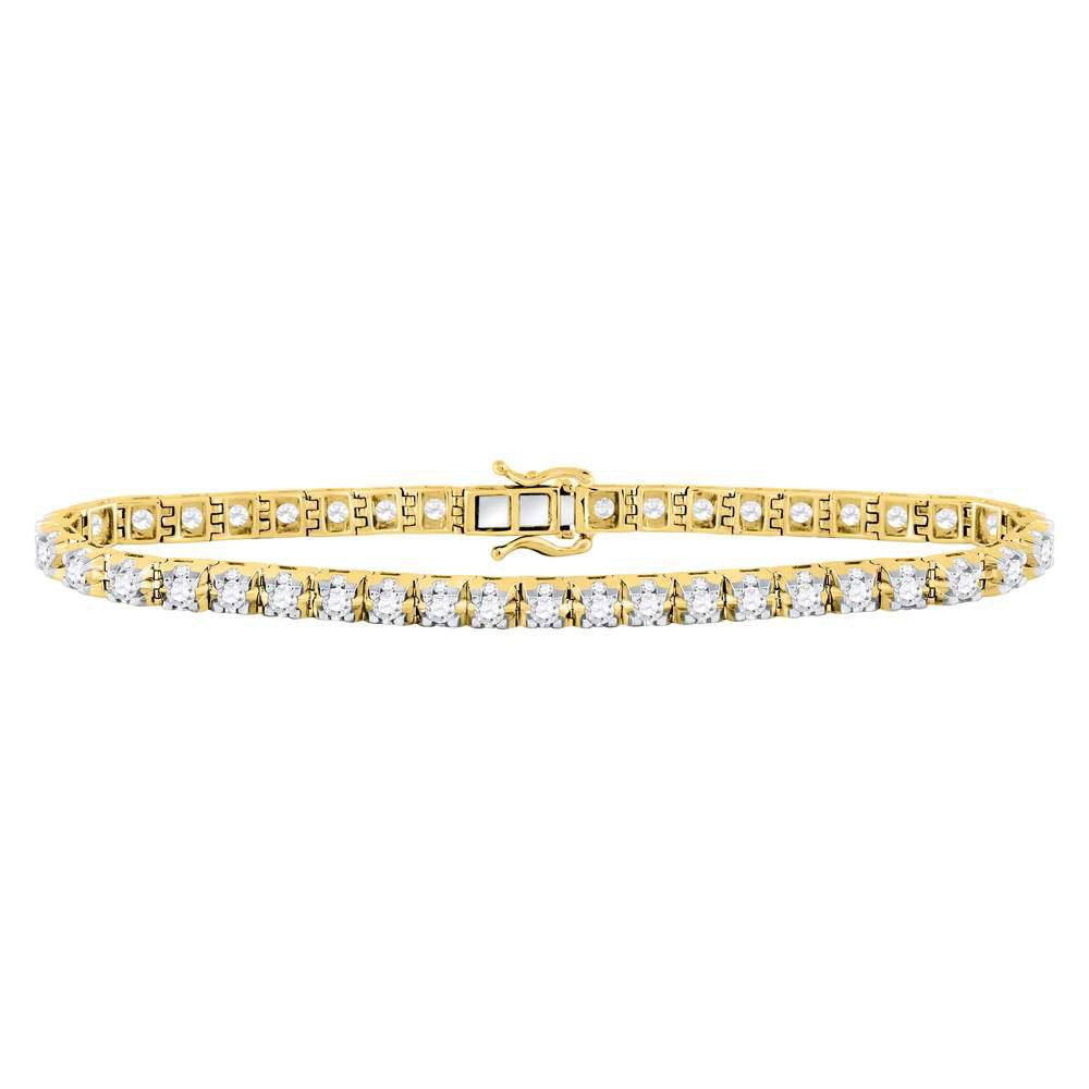 GND Diamond Tennis Bracelet 10kt Yellow Gold Womens Round Diamond Studded Tennis Bracelet 7 Cttw