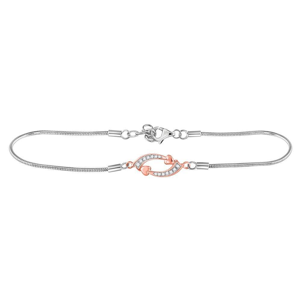 GND Diamond Tennis Bracelet Sterling Silver Womens Round Diamond Heart Loop Fashion Bracelet 1/12 Cttw