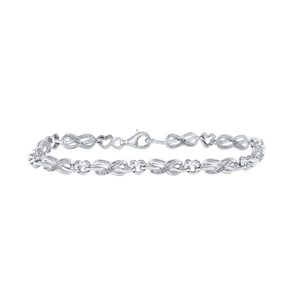 GND Diamond Tennis Bracelet Sterling Silver Womens Round Diamond Infinity Heart Bracelet 1/10 Cttw