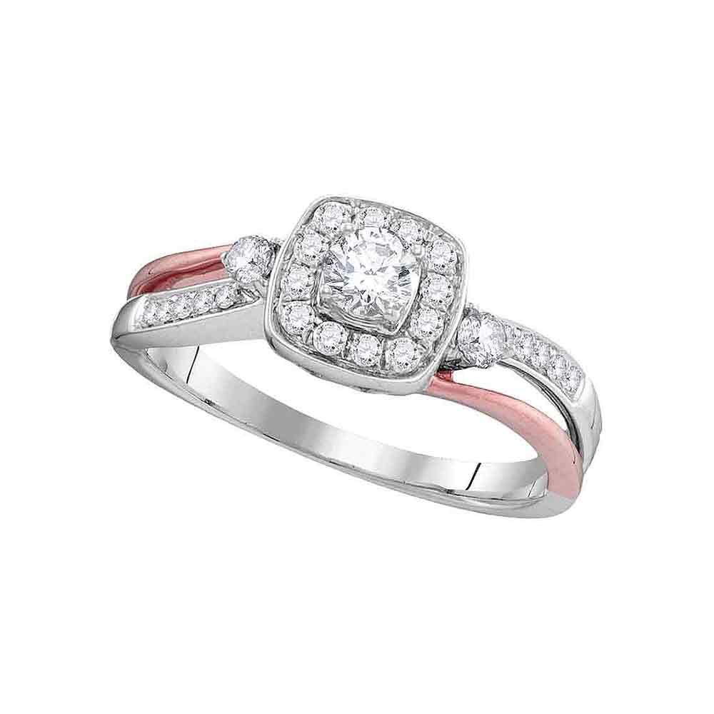 GND Engagement Bridal Ring 10k White Gold Round Diamond 2-tone Bridal Wedding Engagement Anniversary Ring 1/2 Cttw