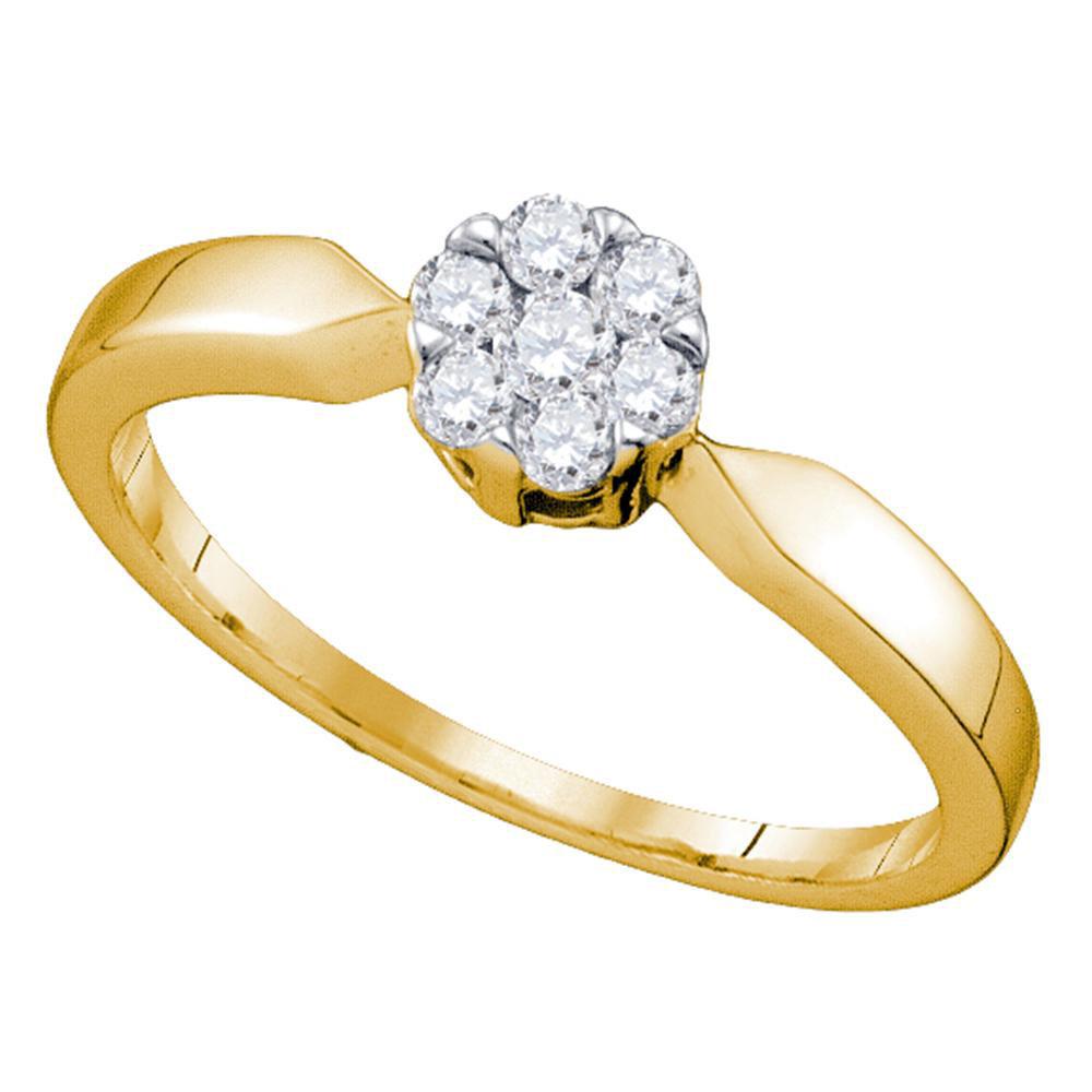 GND Engagement Bridal Ring 10k Yellow Gold Flower Cluster Diamond Bridal Wedding Engagement Ring 1/4 Cttw