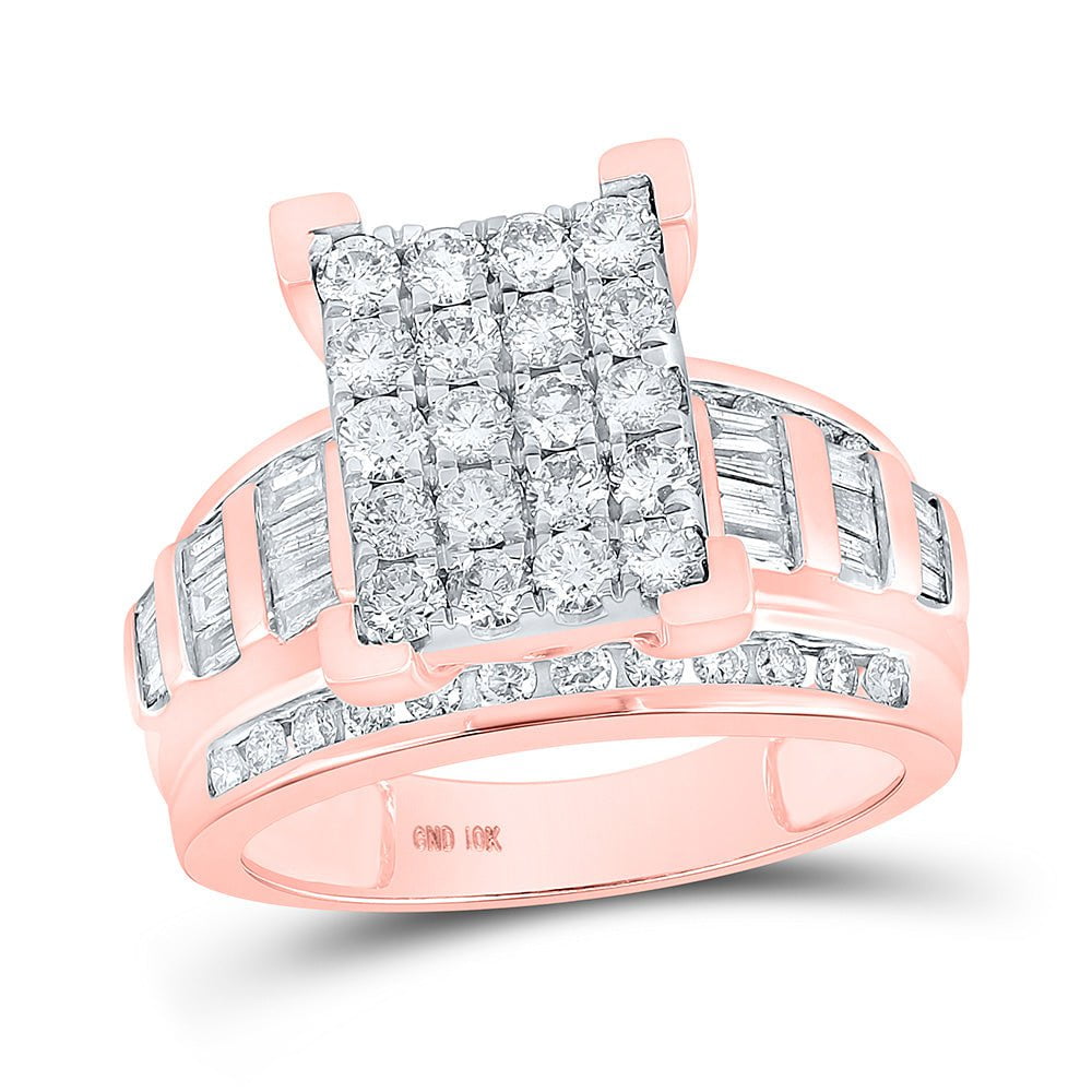 GND Engagement Bridal Ring 10kt Rose Gold Round Diamond Cluster Bridal Wedding Engagement Ring 1-1/2 Cttw