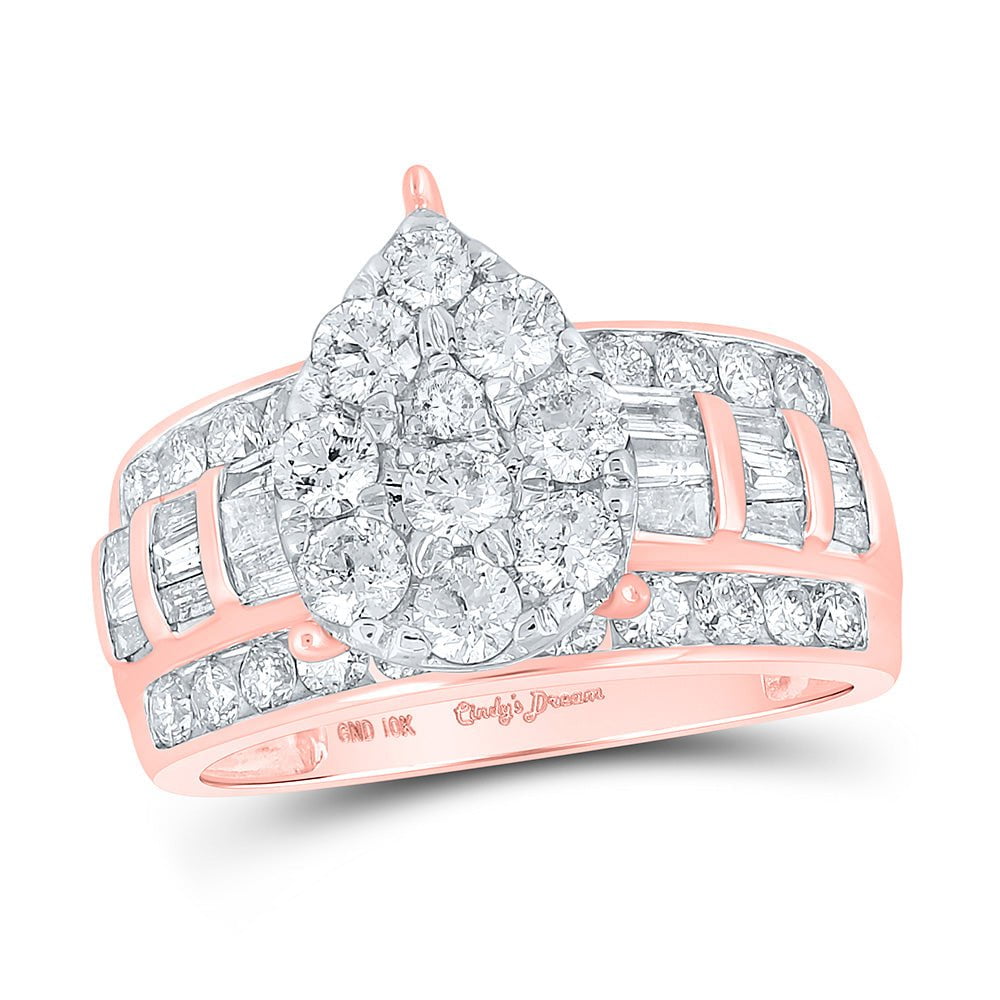 GND Engagement Bridal Ring 10kt Rose Gold Round Diamond Teardrop Bridal Wedding Engagement Ring 2 Cttw