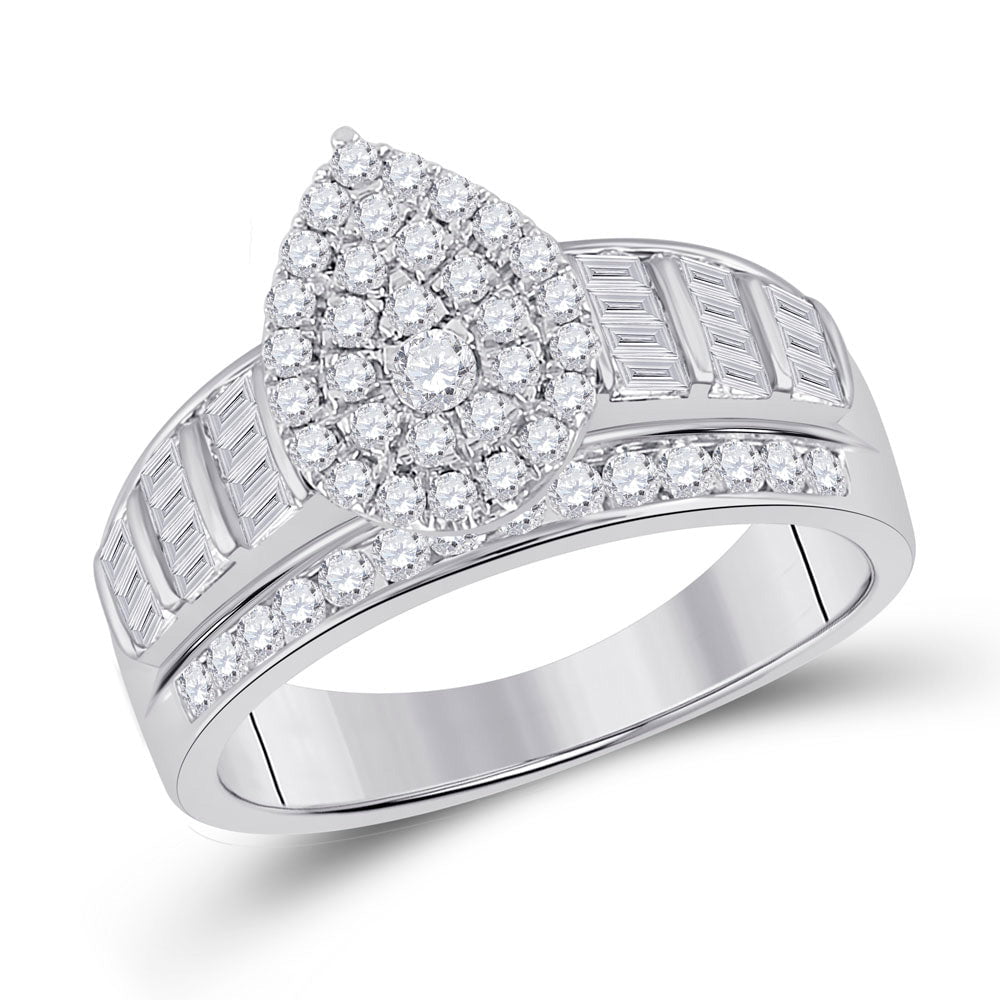 GND Engagement Bridal Ring 10kt White Gold Baguette Diamond Cluster Bridal Wedding Engagement Ring 1 Cttw