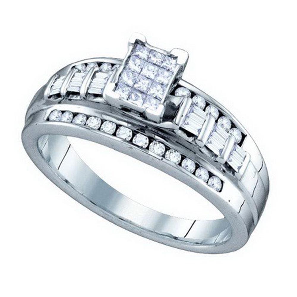 GND Engagement Bridal Ring 10kt White Gold Princess Diamond Cluster Bridal Wedding Engagement Ring 1/2 Cttw
