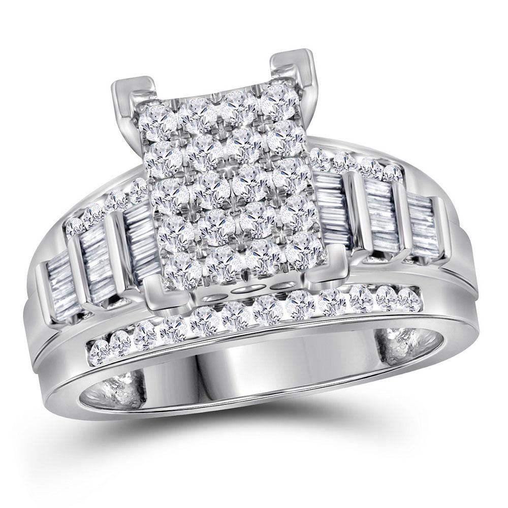 GND Engagement Bridal Ring 10kt White Gold Princess Diamond Cluster Bridal Wedding Engagement Ring 1 Cttw
