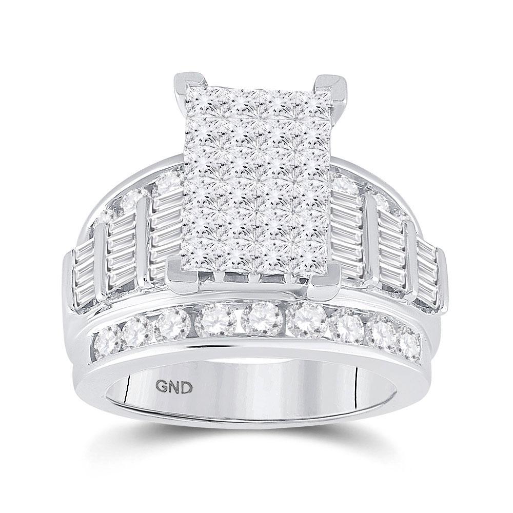 GND Engagement Bridal Ring 10kt White Gold Princess Diamond Cluster Bridal Wedding Engagement Ring 3 Cttw