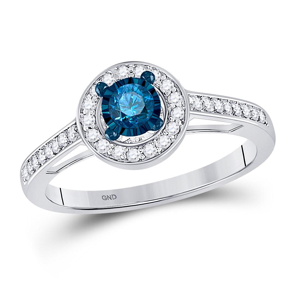 GND Engagement Bridal Ring 10kt White Gold Round Blue Color Enhanced Diamond Solitaire Bridal Wedding Ring 3/8 Cttw