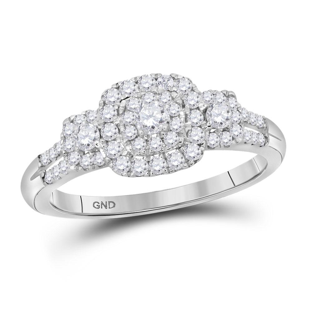 GND Engagement Bridal Ring 10kt White Gold Round Diamond Cluster Bridal Wedding Engagement Ring 1/2 Cttw