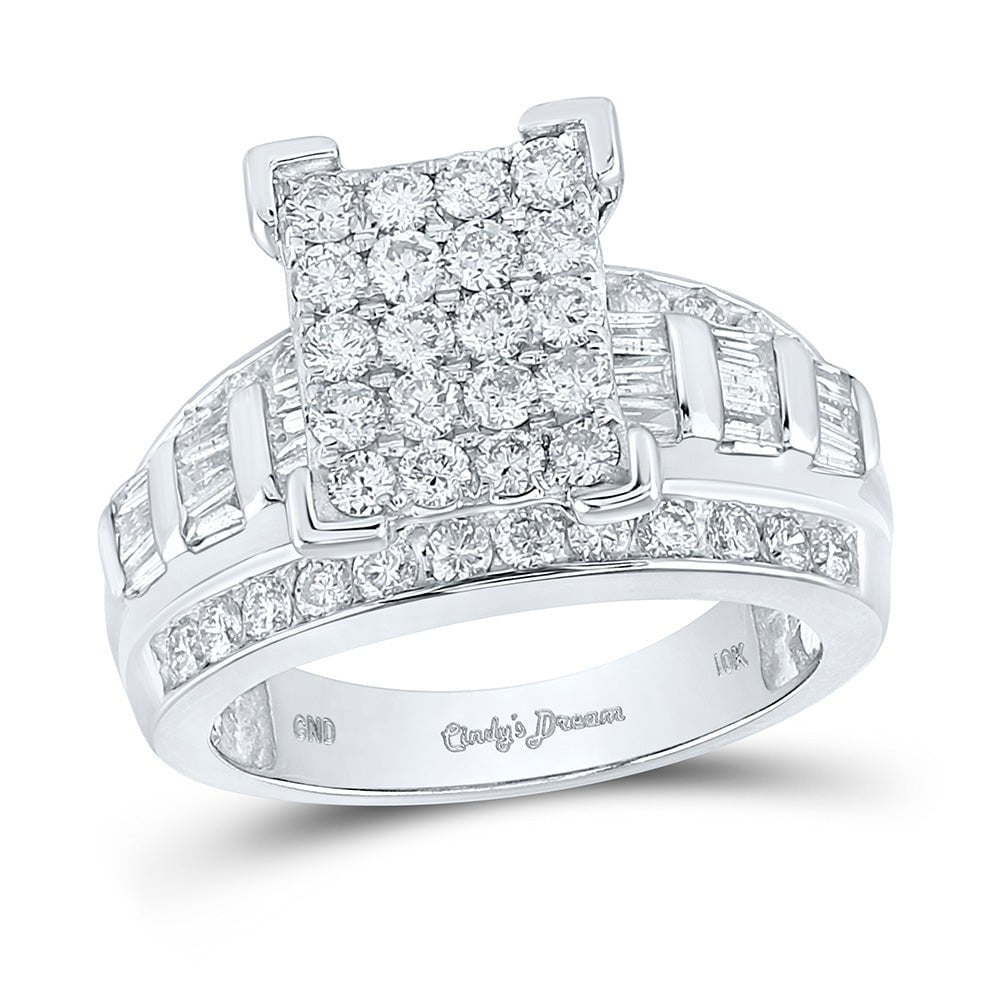 GND Engagement Bridal Ring 10kt White Gold Round Diamond Cluster Bridal Wedding Engagement Ring 1-3/4 Cttw
