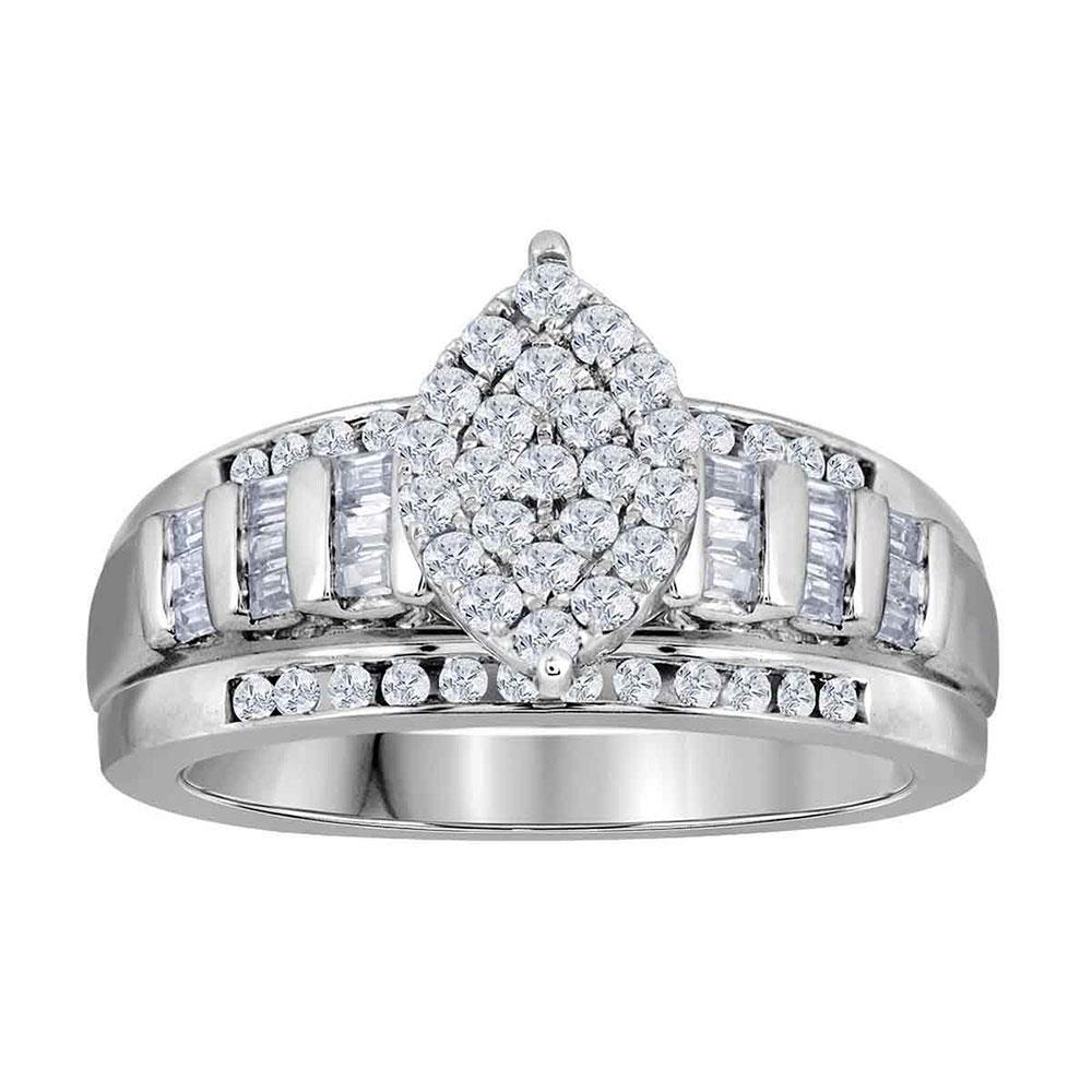 GND Engagement Bridal Ring 10kt White Gold Round Diamond Cluster Bridal Wedding Engagement Ring 1 Cttw