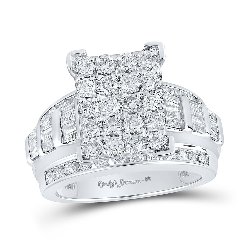 GND Engagement Bridal Ring 10kt White Gold Round Diamond Cluster Bridal Wedding Engagement Ring 2 Cttw