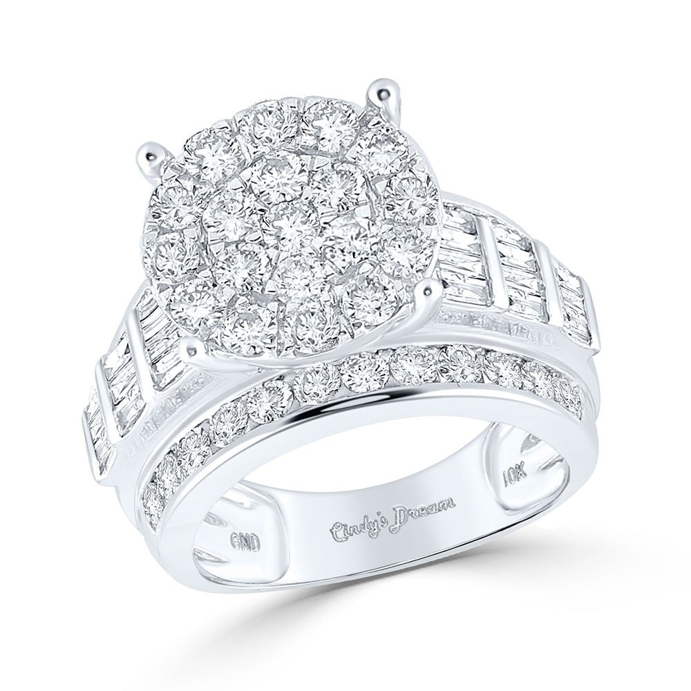 GND Engagement Bridal Ring 10kt White Gold Round Diamond Cluster Bridal Wedding Engagement Ring 3 Cttw