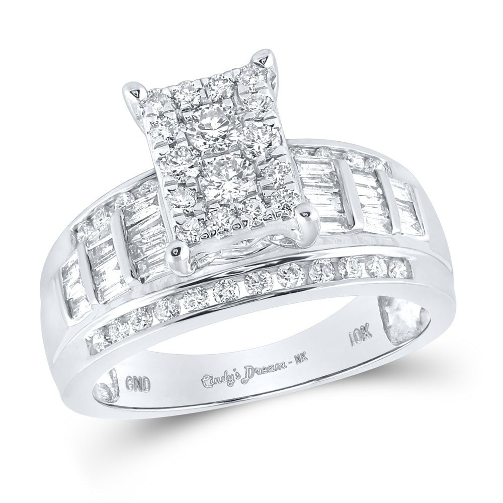 GND Engagement Bridal Ring 10kt White Gold Round Diamond Cluster Bridal Wedding Engagement Ring 7/8 Cttw