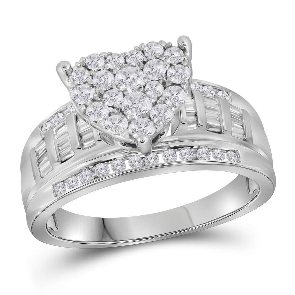 GND Engagement Bridal Ring 10kt White Gold Round Diamond Heart Bridal Wedding Engagement Ring 1 Cttw