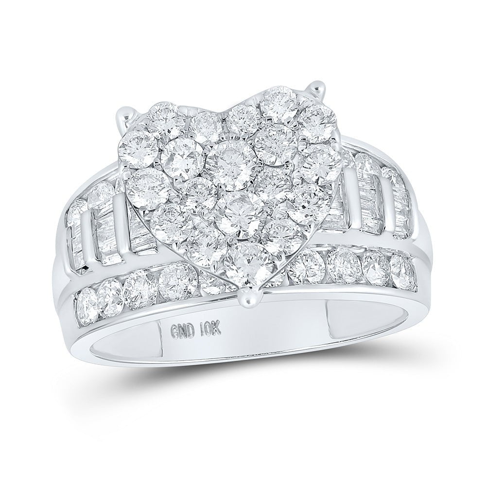 GND Engagement Bridal Ring 10kt White Gold Round Diamond Heart Bridal Wedding Engagement Ring 2 Cttw