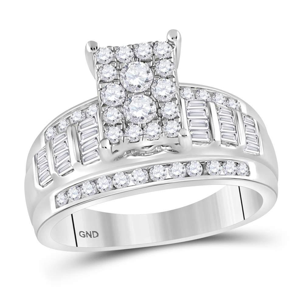 GND Engagement Bridal Ring 10kt White Gold Round Diamond Rectangle Cluster Bridal Wedding Engagement Ring 7/8 Cttw