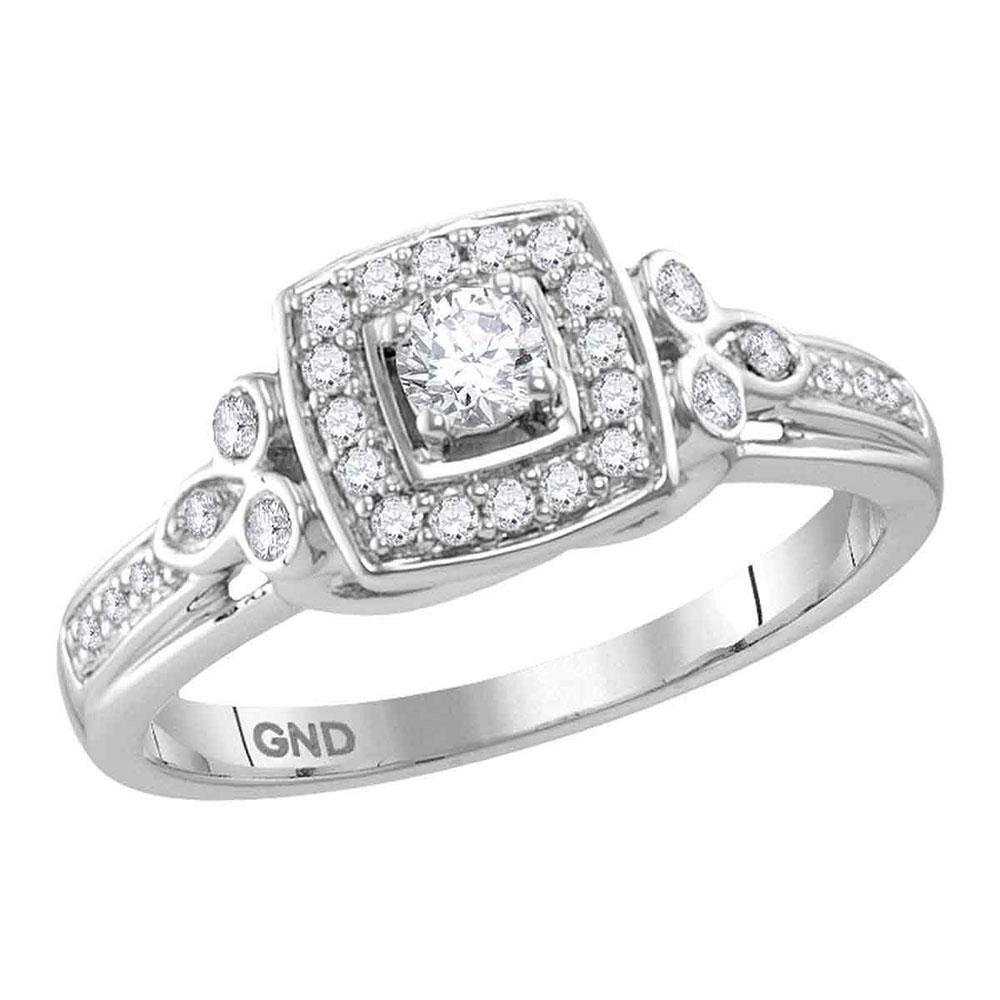 GND Engagement Bridal Ring 10kt White Gold Round Diamond Round Halo Bridal Wedding Engagement Ring 1/3 Cttw