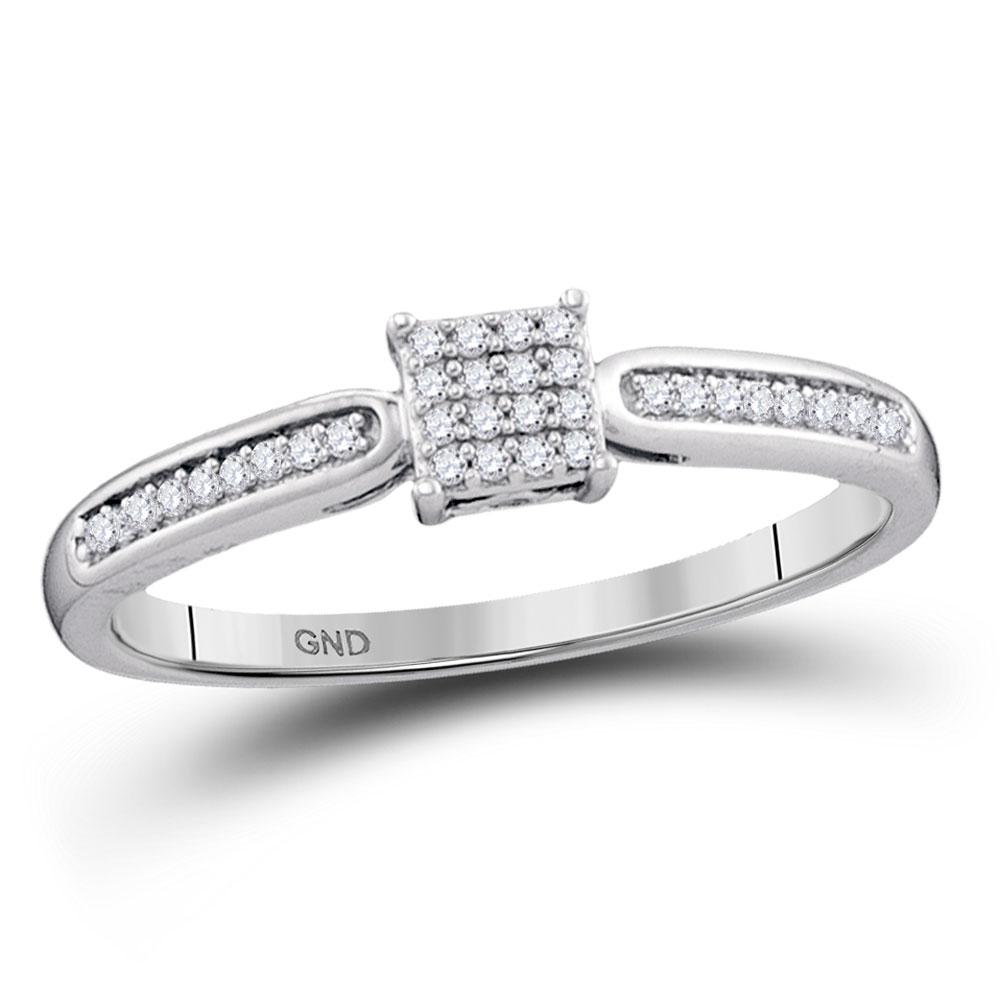 GND Engagement Bridal Ring 10kt White Gold Round Diamond Square Cluster Bridal Wedding Engagement Ring 1/10 Cttw