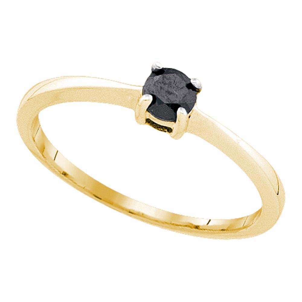 GND Engagement Bridal Ring 10kt Yellow Gold Round Black Color Enhanced Diamond Solitaire Bridal Wedding Ring 1/4 Cttw