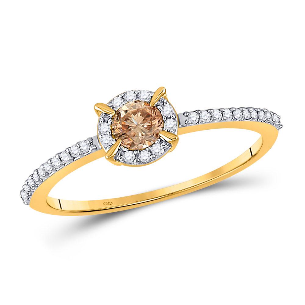 GND Engagement Bridal Ring 10kt Yellow Gold Round Brown Diamond Solitaire Bridal Wedding Engagement Ring 1/3 Cttw
