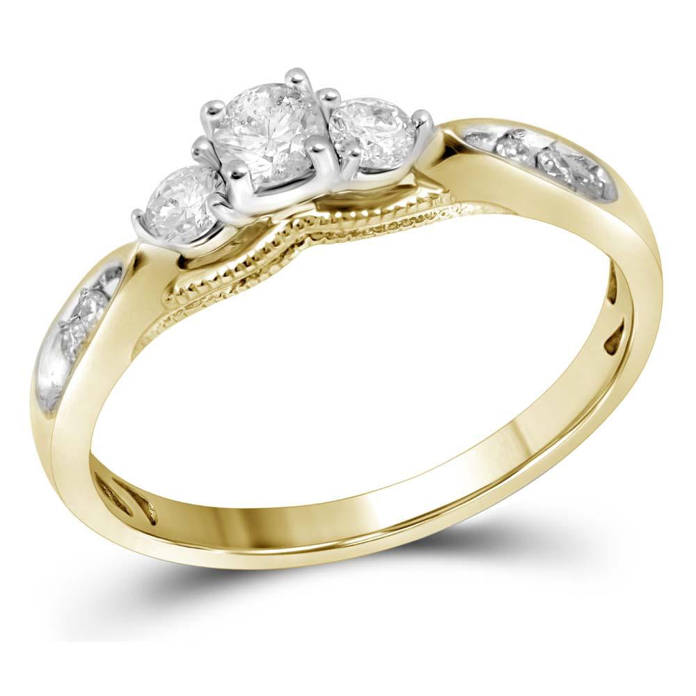 GND Engagement Bridal Ring 10kt Yellow Gold Round Diamond 3-stone Bridal Wedding Engagement Ring 3/8 Cttw