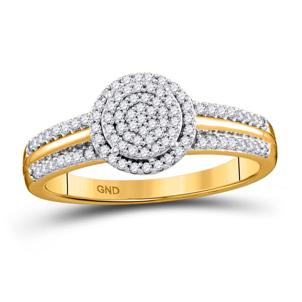 GND Engagement Bridal Ring 10kt Yellow Gold Round Diamond Circle Cluster Bridal Wedding Engagement Ring 1/4 Cttw