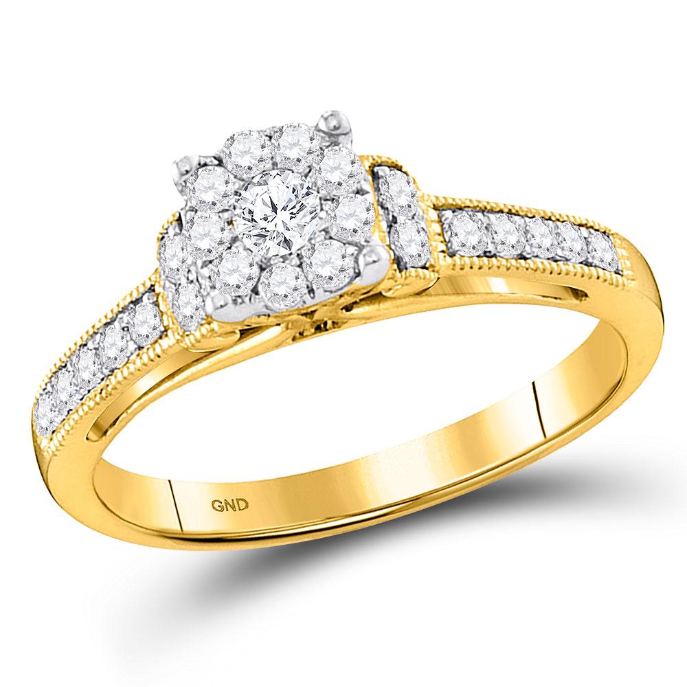 GND Engagement Bridal Ring 10kt Yellow Gold Round Diamond Cluster Bridal Wedding Engagement Ring 1/2 Cttw