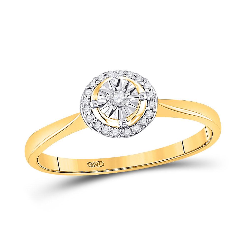 GND Engagement Bridal Ring 10kt Yellow Gold Round Diamond Solitaire Halo Bridal Wedding Engagement Ring 1/12 Cttw