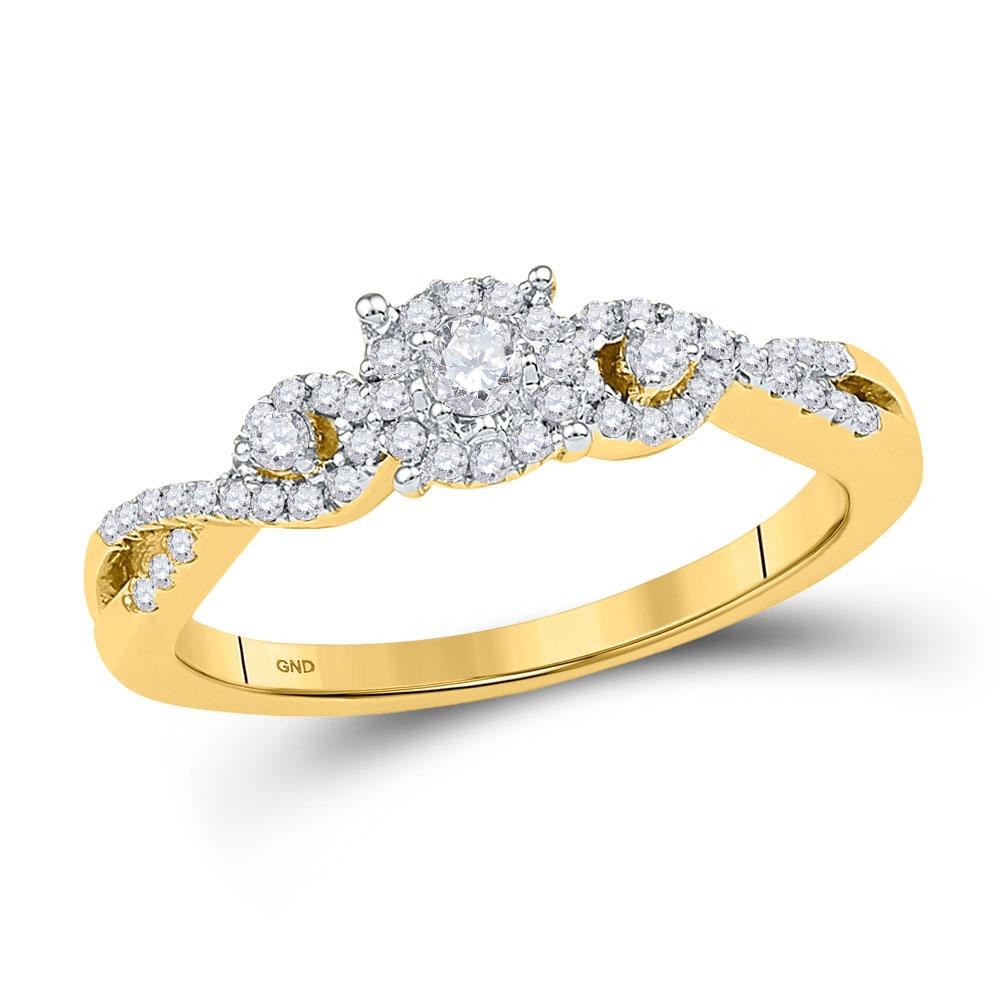GND Engagement Bridal Ring 10kt Yellow Gold Round Diamond Solitaire Halo Twist Bridal Wedding Engagement Ring 1/4 Cttw