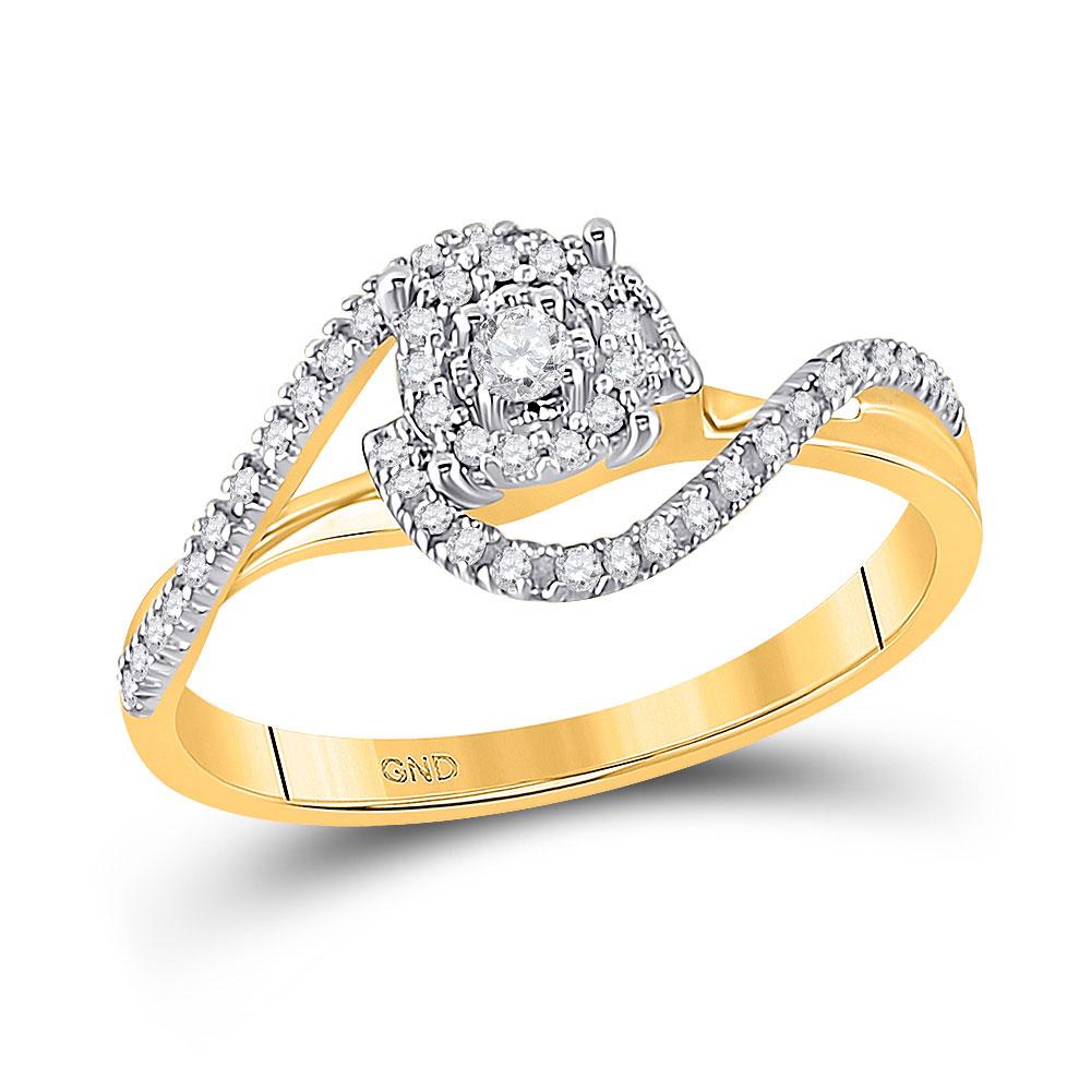 GND Engagement Bridal Ring 10kt Yellow Gold Round Diamond Solitaire Swirl Bridal Wedding Engagement Ring 1/5 Cttw