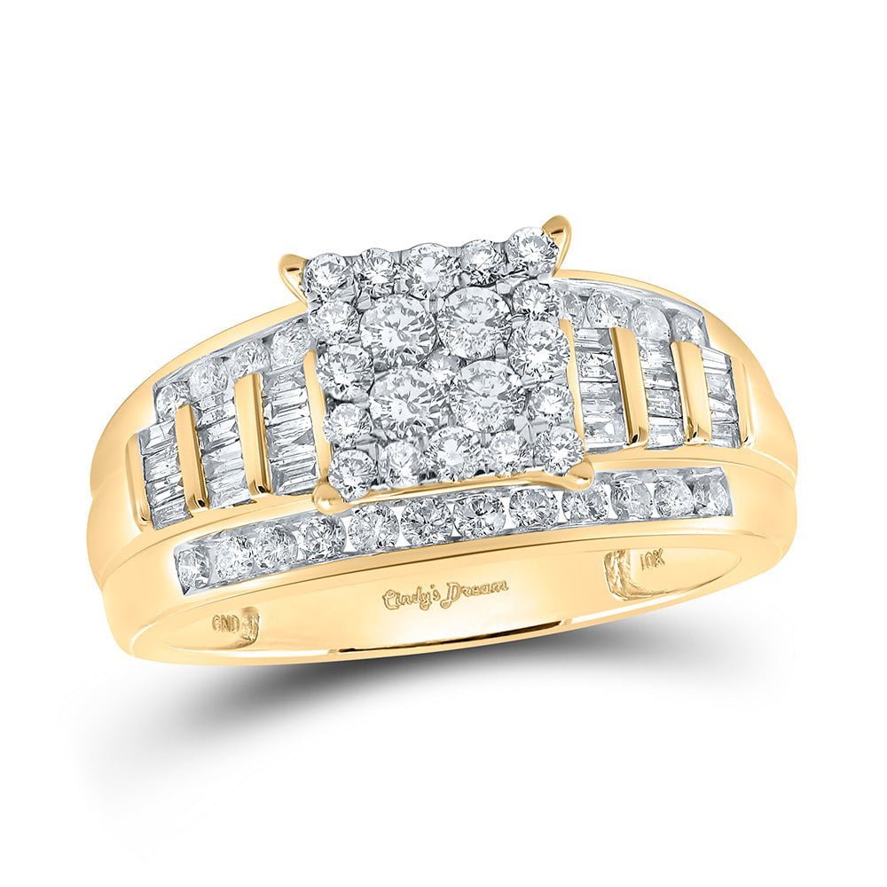 GND Engagement Bridal Ring 10kt Yellow Gold Round Diamond Square Bridal Wedding Engagement Ring 1 Cttw