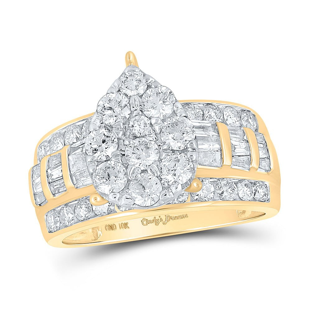 GND Engagement Bridal Ring 10kt Yellow Gold Round Diamond Teardrop Bridal Wedding Engagement Ring 2 Cttw
