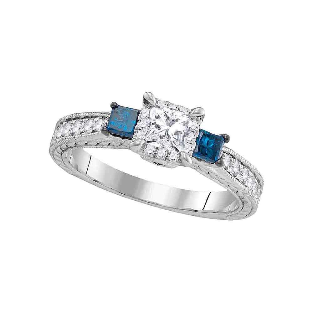 GND Engagement Bridal Ring 14k White Gold 3-stone Blue Color Enhanced Diamond Wedding Bridal Engagement Ring 1 Cttw