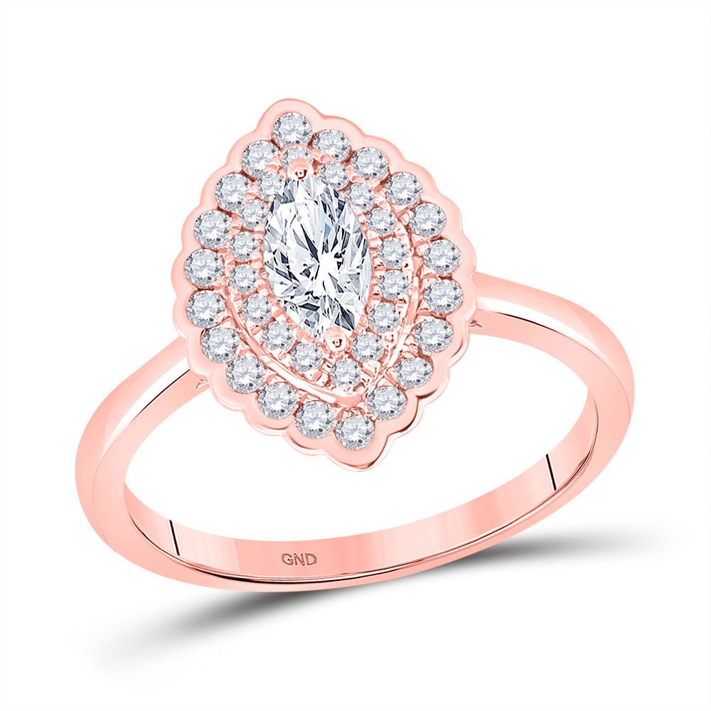 GND Engagement Bridal Ring 14kt Rose Gold Marquise Diamond Halo Bridal Wedding Engagement Ring 3/4 Cttw
