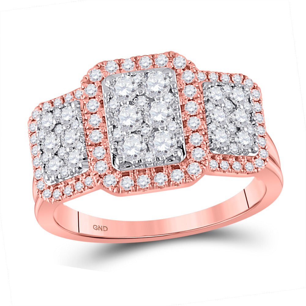 GND Engagement Bridal Ring 14kt Rose Gold Round Diamond Cluster Bridal Wedding Engagement Ring 1 Cttw