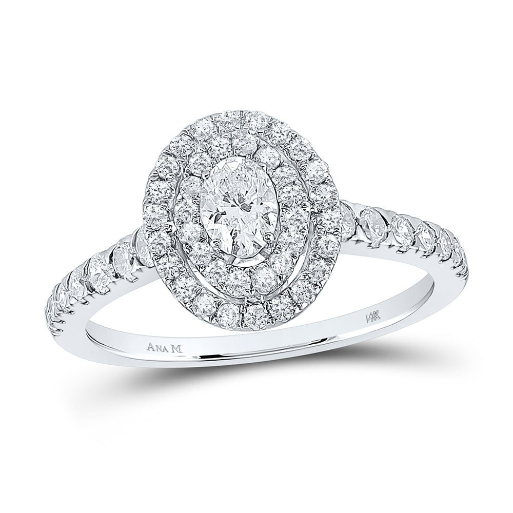 GND Engagement Bridal Ring 14kt White Gold Oval Diamond Halo Bridal Wedding Engagement Ring 1 Cttw