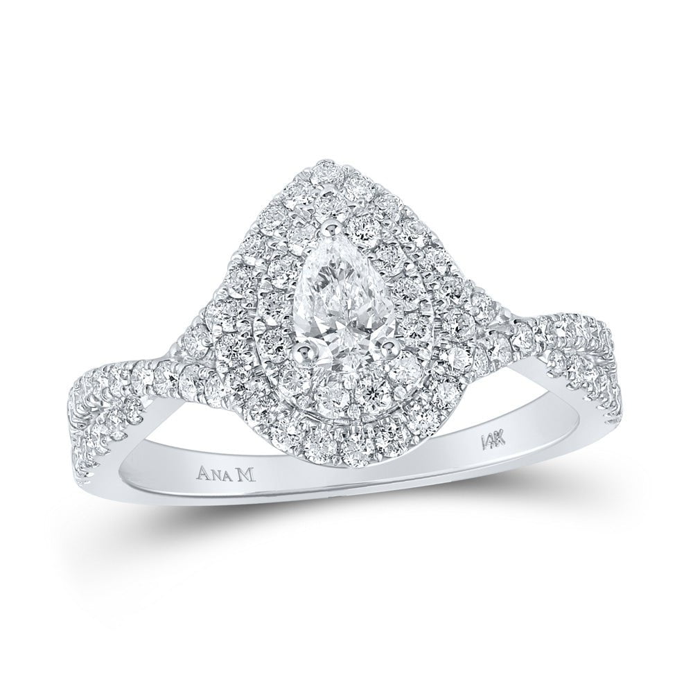 GND Engagement Bridal Ring 14kt White Gold Pear Diamond Halo Bridal Wedding Engagement Ring 1 Cttw
