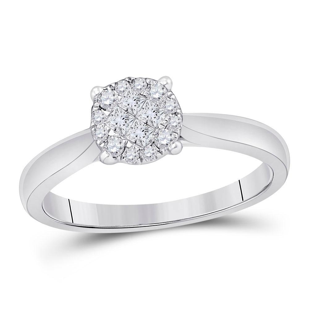GND Engagement Bridal Ring 14kt White Gold Princess Diamond Cluster Bridal Wedding Engagement Ring 1/4 Cttw