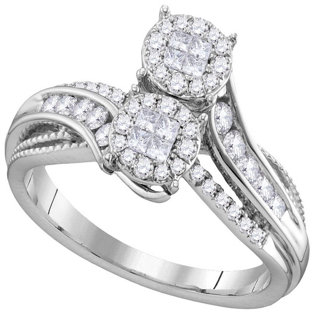 GND Engagement Bridal Ring 14kt White Gold Princess Round Diamond Bypass Bridal Wedding Engagement Ring 1/2 Cttw